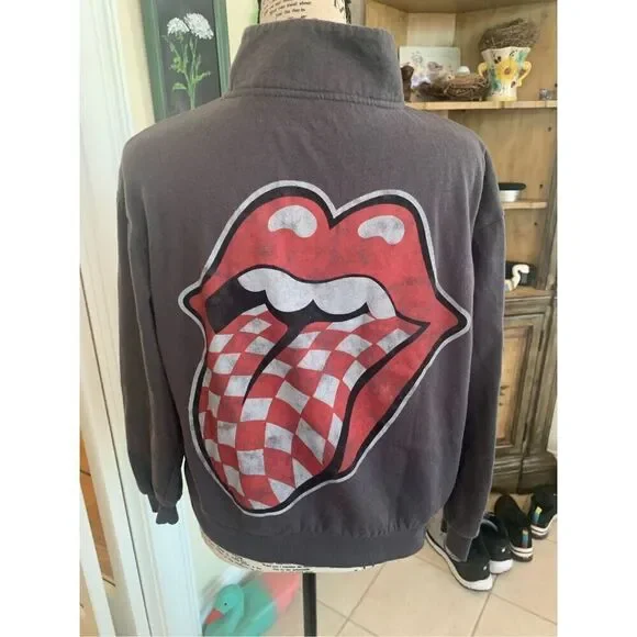 Vintage THE ROLLING STONE Women Quarter Zipper Cropped Sweatshirt Big Logo on Ba - Picture 6 of 7